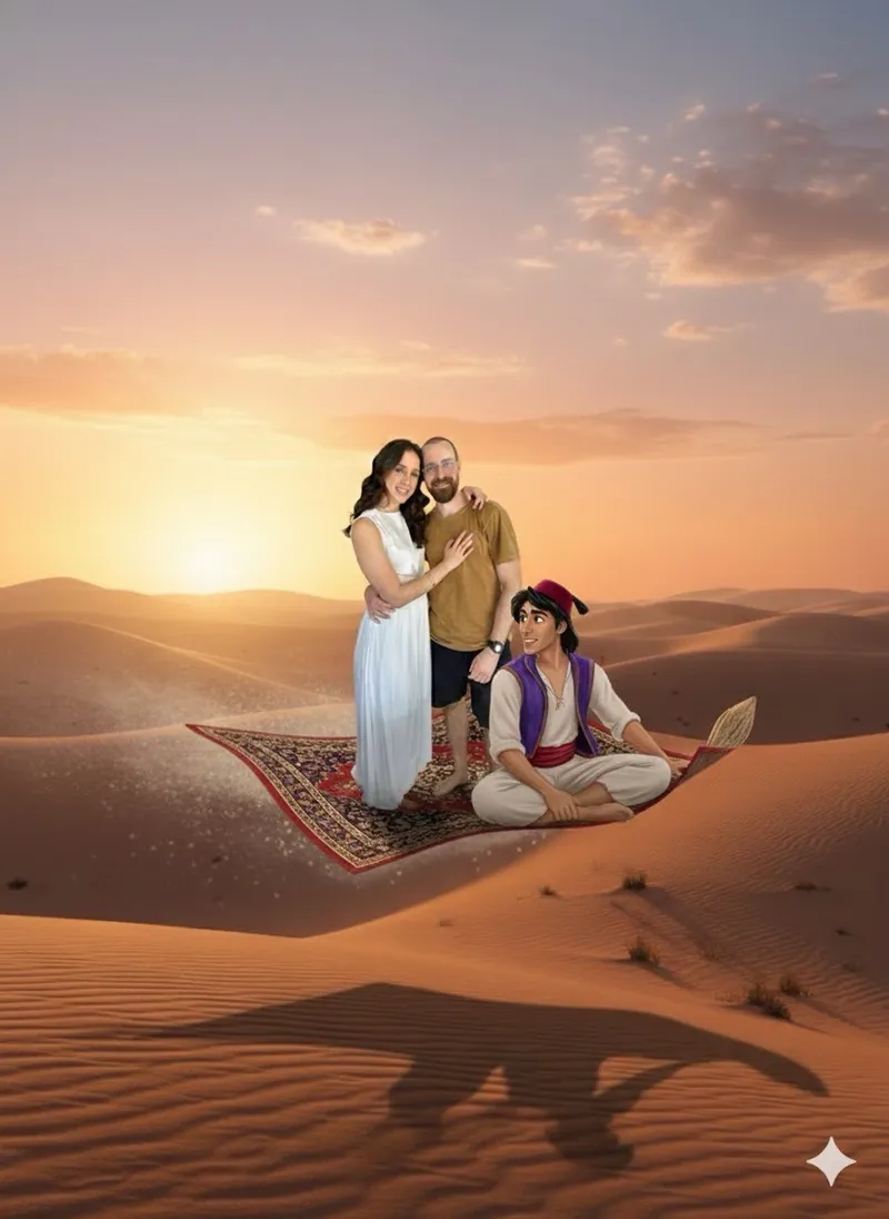 Vôo de tapete no deserto (com o Aladim)